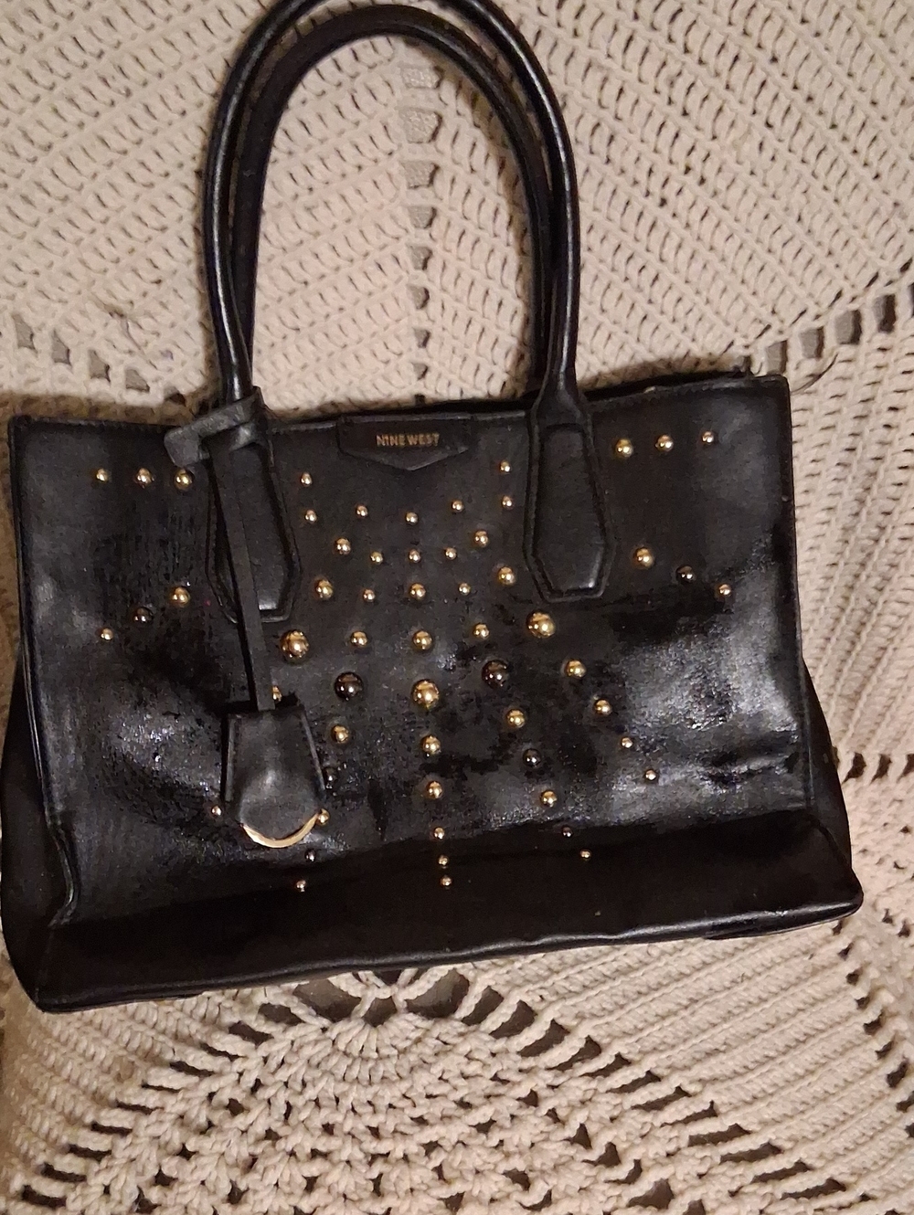 Nine West Black Tote with Gold Stud Accents